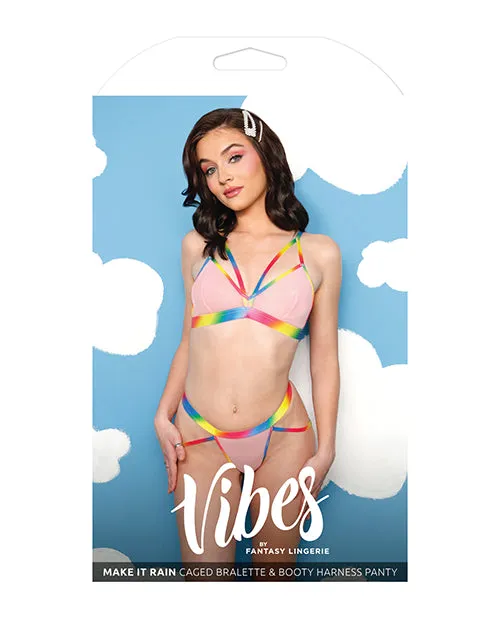 Fantasy Lingerie Male Sex Toys | Vibes Make It Rain Caged Bralette & Panty W/booty Rainbow