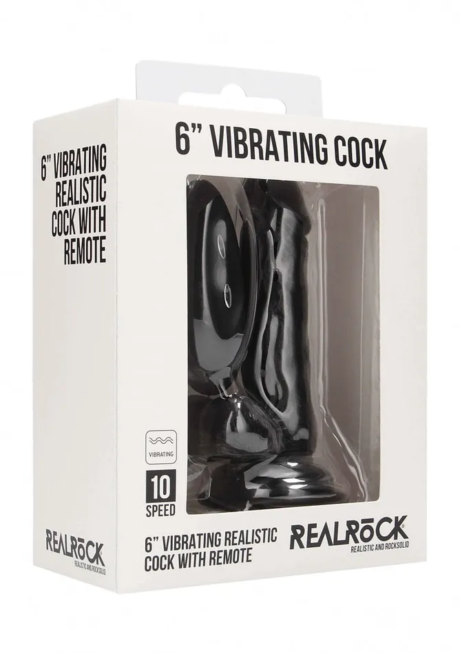 Shots RealRock Female Sex Toys Vibrating Realistic Cock 6 With Scrotum Black