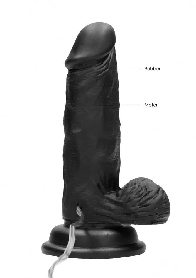 Shots RealRock Female Sex Toys Vibrating Realistic Cock 6 With Scrotum Black