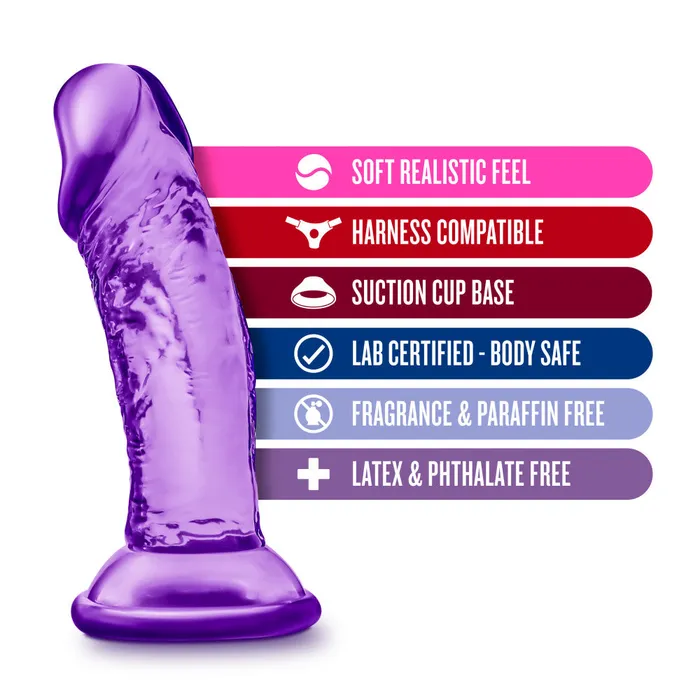 Blush Anal B Yours By Blush Sweet N Small Realistic Purple 45Inch Long Dildo With Suction Cup Base