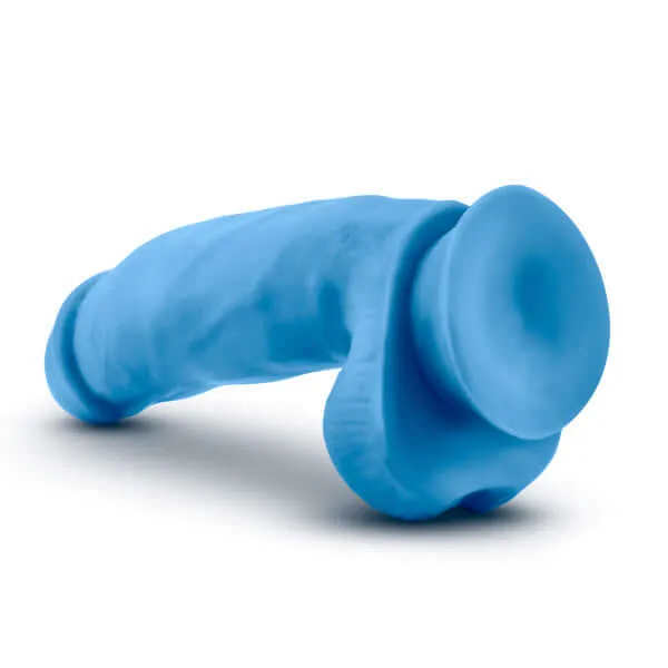 Blush Novelties Dildos Neo Elite 7 inches Silicone Dual Density Cock with Balls Neon Blue