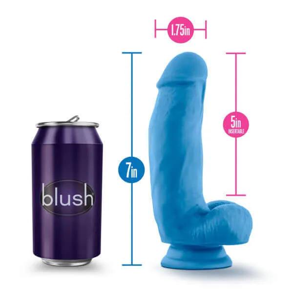 Blush Novelties Dildos Neo Elite 7 inches Silicone Dual Density Cock with Balls Neon Blue