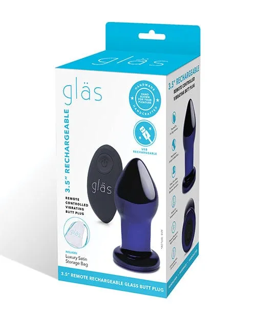 Glas 35 Inch Rechargeable Vibrating Butt Plug Blue Glas Anal