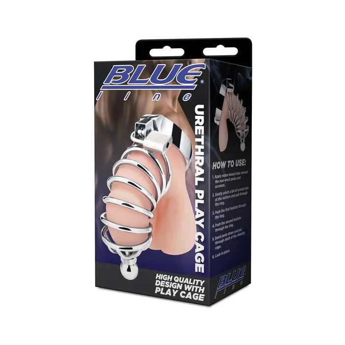 Male Sex Toys Urethral Play Cock Cage Blue Line Men