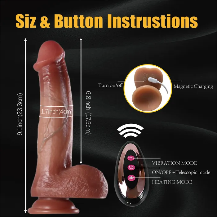 YIQU Male Sex Toys YIQU 2184cm Realistic Brown 10 Telescopic Modes And 10 Vibratory Modes Penis