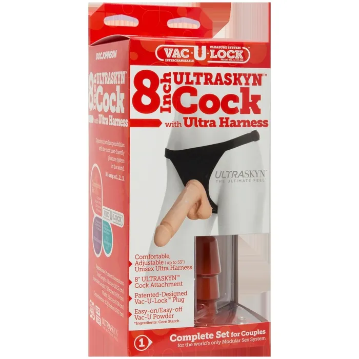 VacULock Set 8 Inch Ultraskyn Ultra Harness Doc Johnson Dildos
