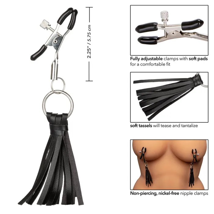 CALIFORNIA EXOTIC NOVELTIES LLC Nipple Play Playful Tassels Nipple Clamps Black Couples