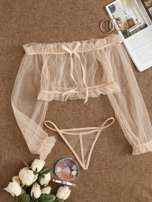 Rogue Adult Toys Lingerie Riffle Trim Bardot Mesh Lingerie Set Anal